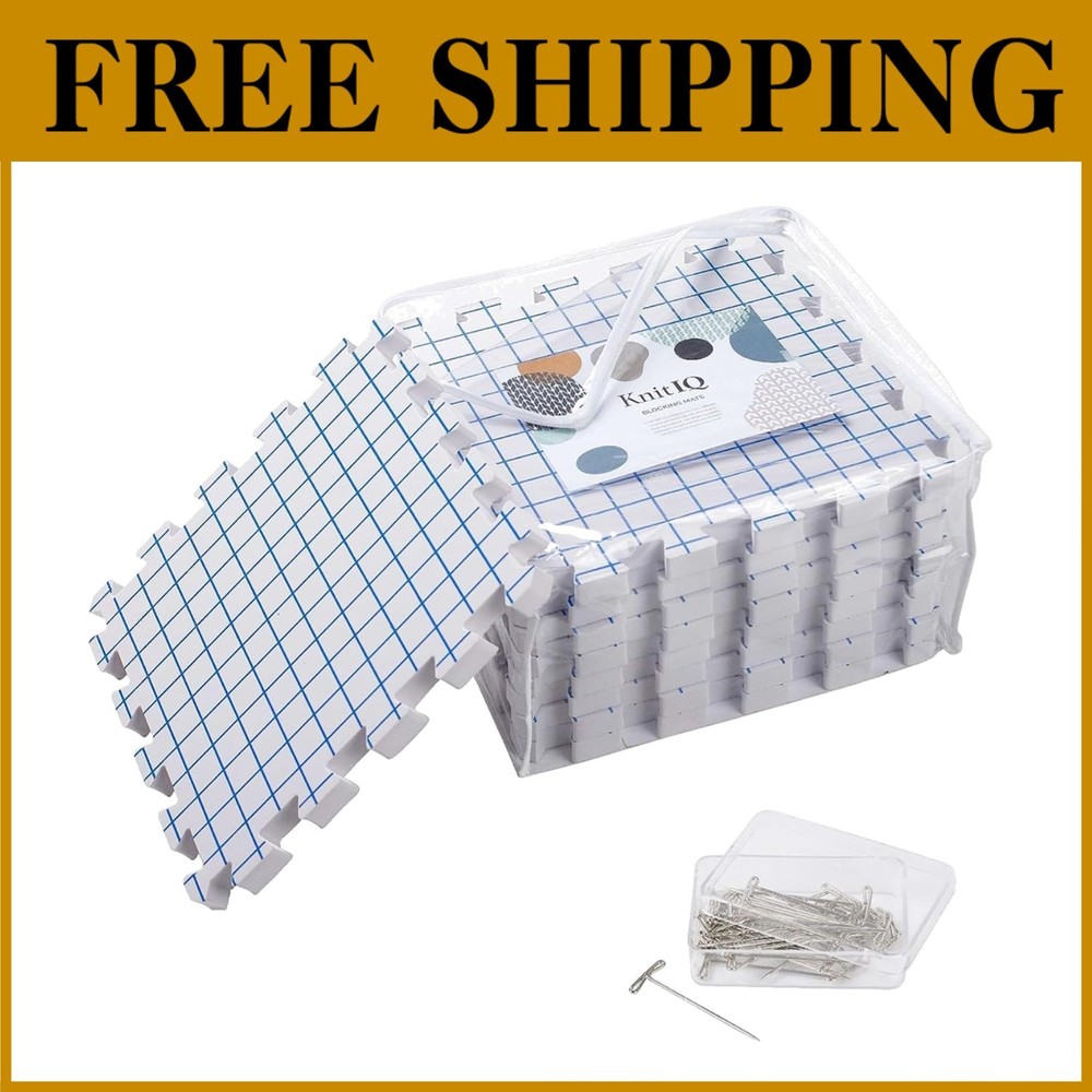 Knitting Blocking Mat Set - Gridlines, T-Pins, Storage Bag