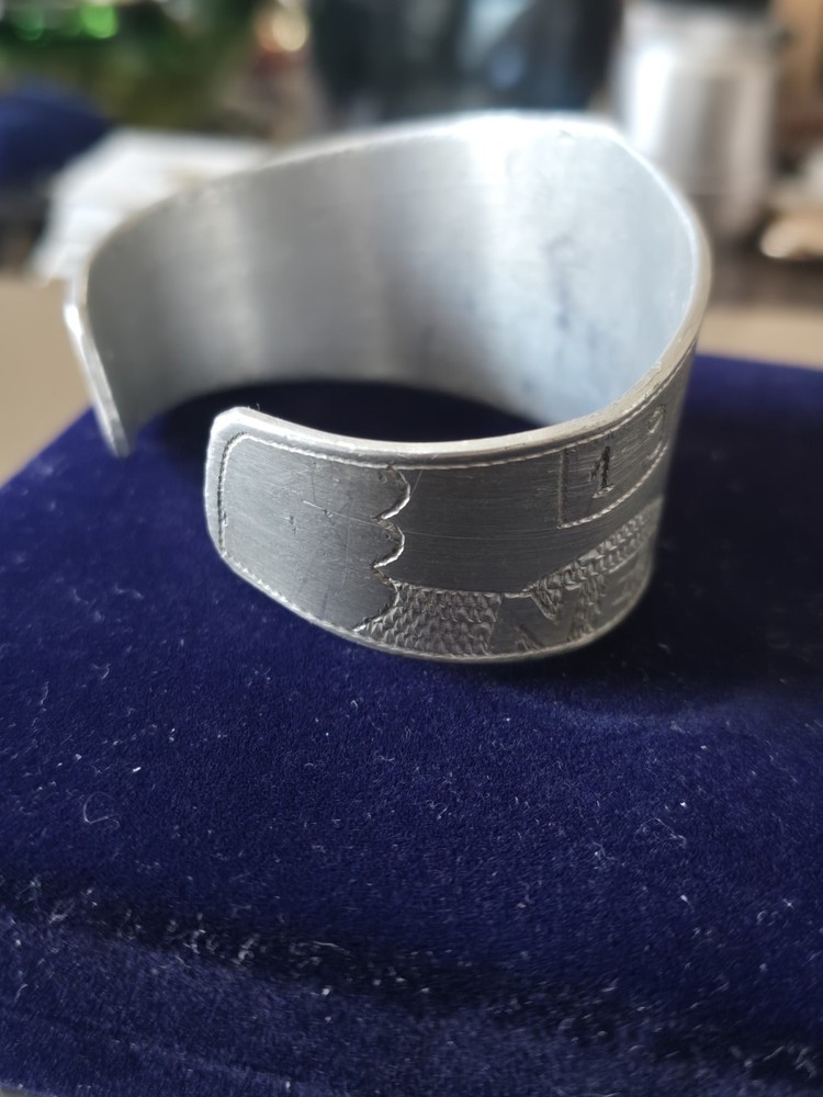 Vintage WW2 US Army Military Trench Art Engraved Decorated Metal Bracelet WWII