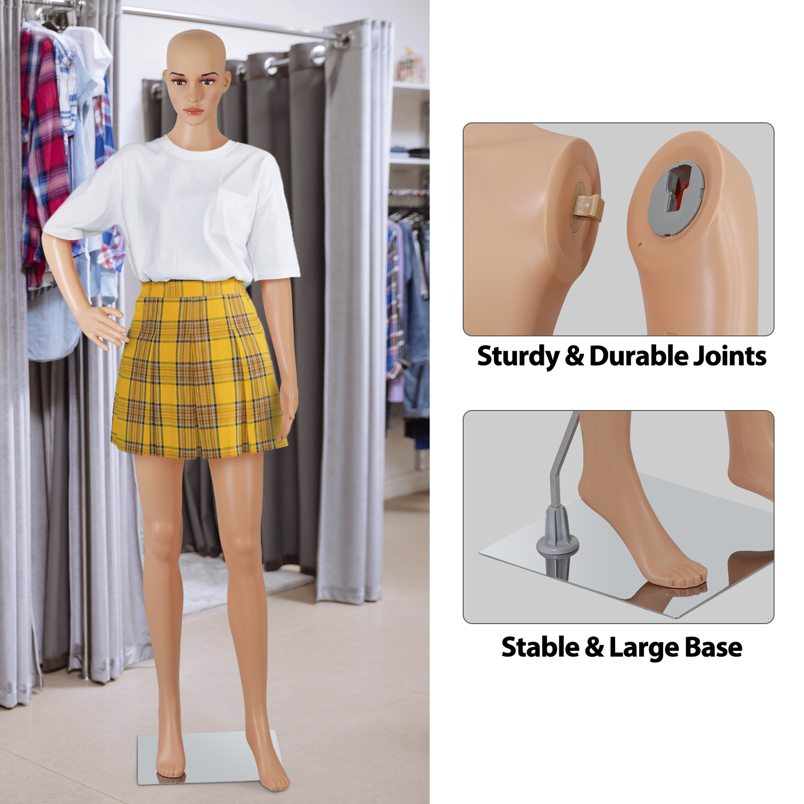 69 Inch Female Mannequin Full Body Dress Form Detachable Mannequin Stand w/Base