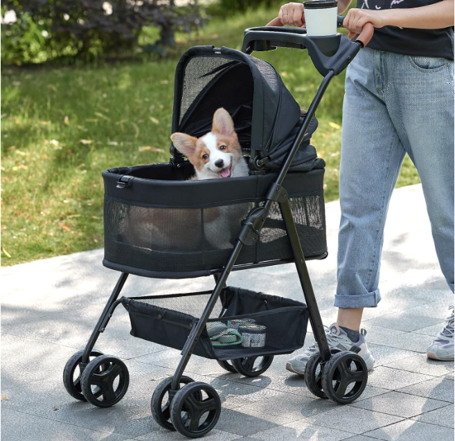 Foldable Pet Stroller for Small to Medium Dogs and Cats with Compact and Sturdy