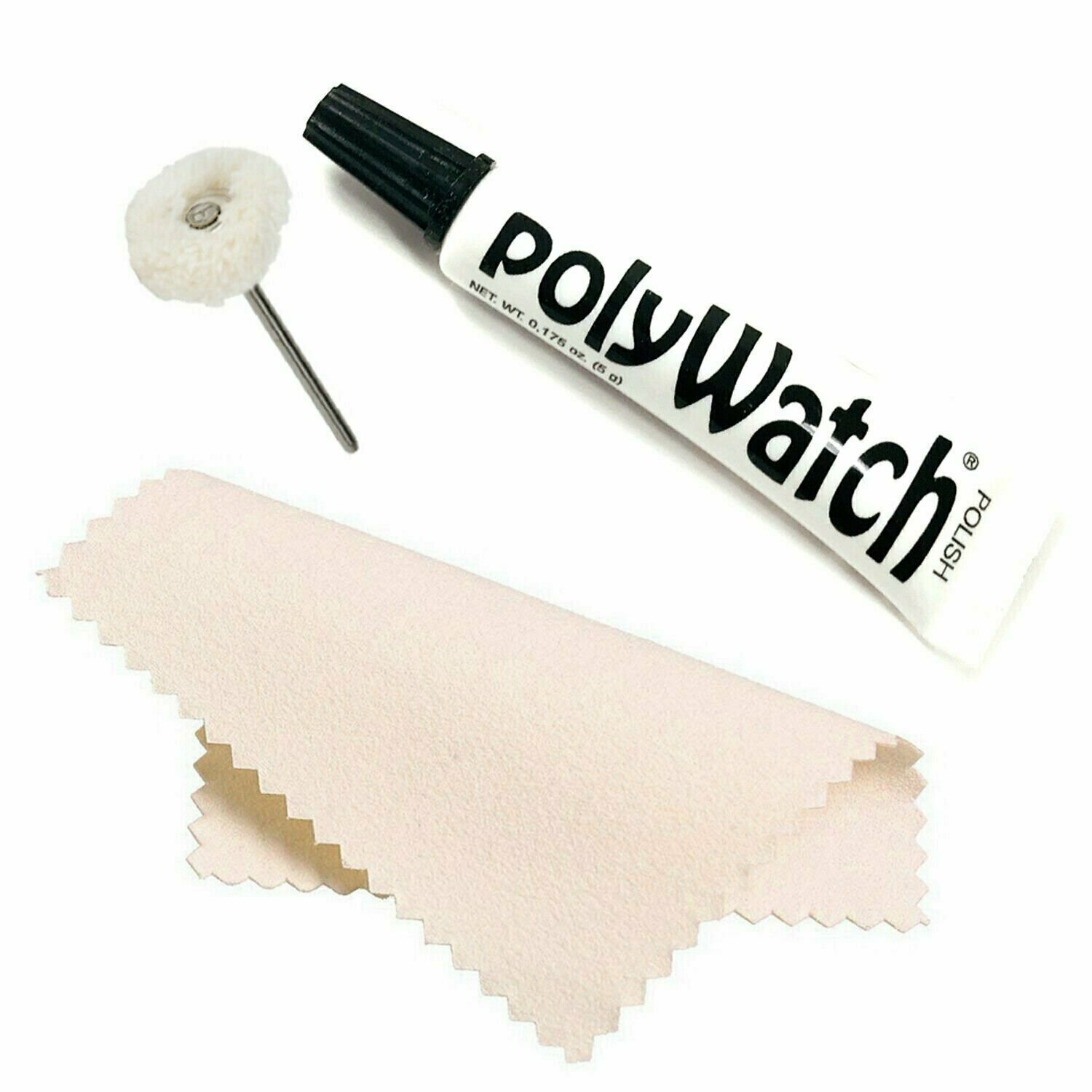 Polywatch Watch Crystal Scratch Remover, String Buff Soft Polisher & 5x5 Cloth