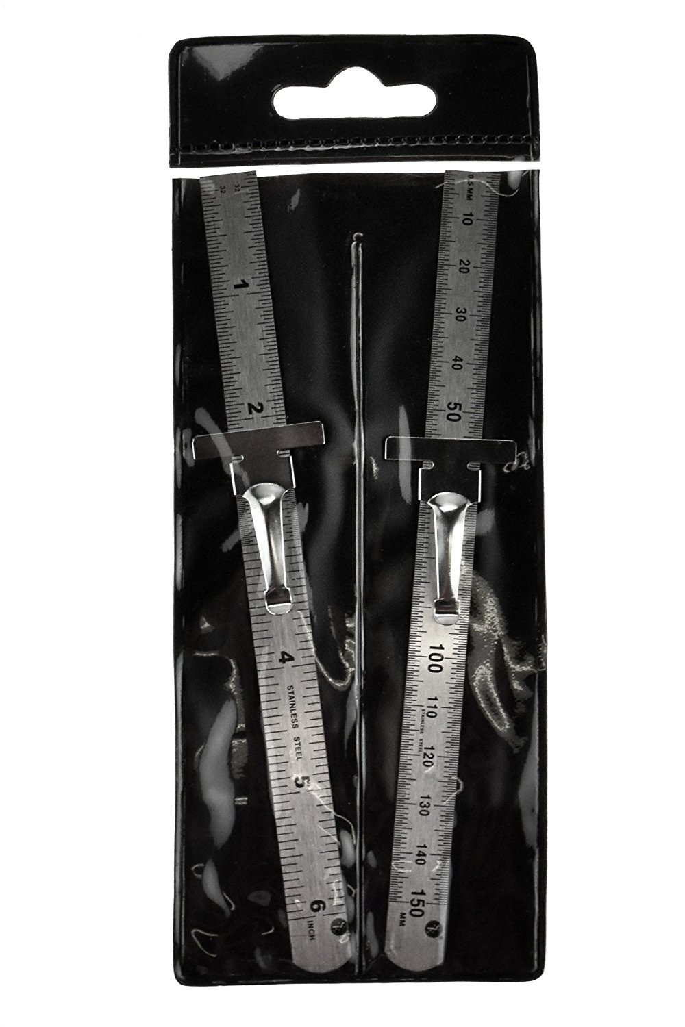 2pc 6" Stainless Steel Pocket Measuring Ruler with Clip Metric & SAE 1/2" Wide