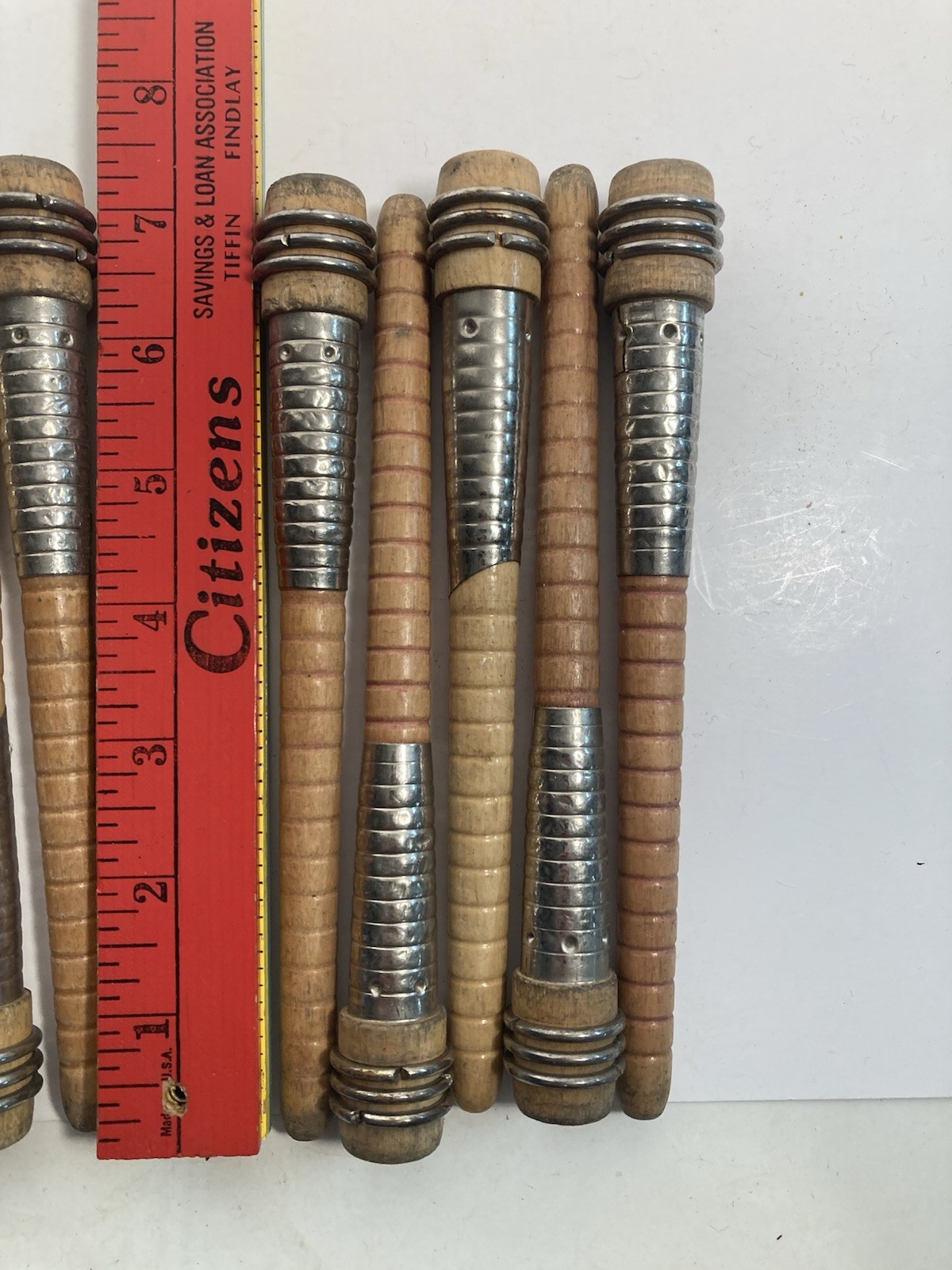 Wood quills, spindles, bobbins, 7" SILVER SLEEVES, Wooden Quills Lot-10