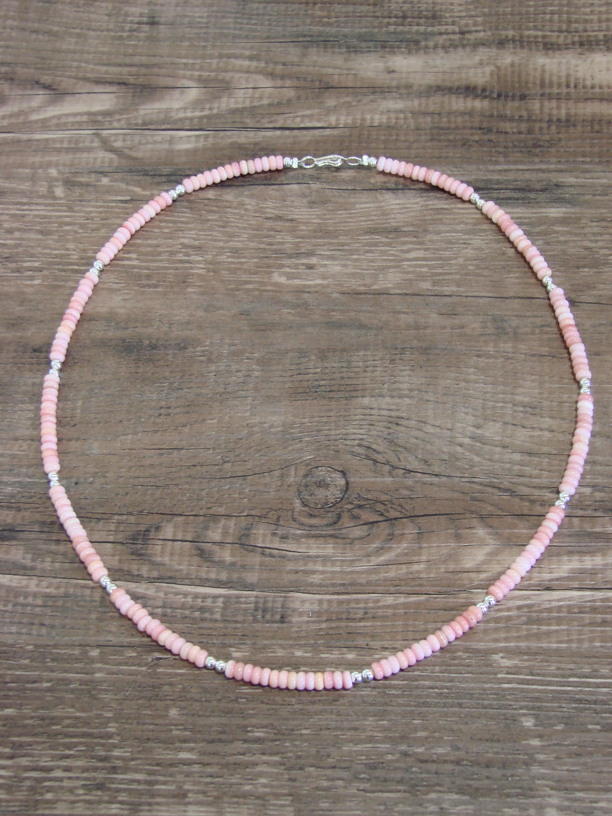 Native American 18" Sterling Silver & Pink Conch Necklace by Joe