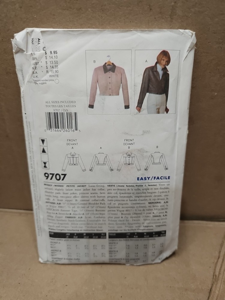 vogue elements sewing pattern 9707 easy jacket all sizes uncut