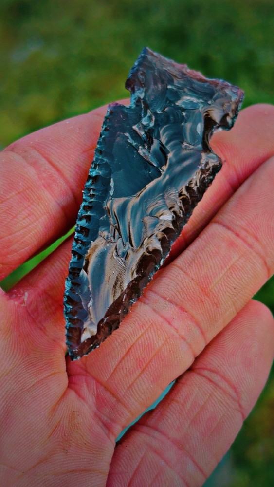 Flintknapped Obsidian Side Notched Arrowhead