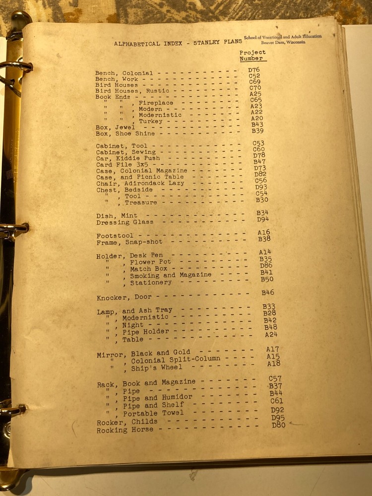 Stanley Tools Project Sheets; 96 wood projects in 3 ring binder;