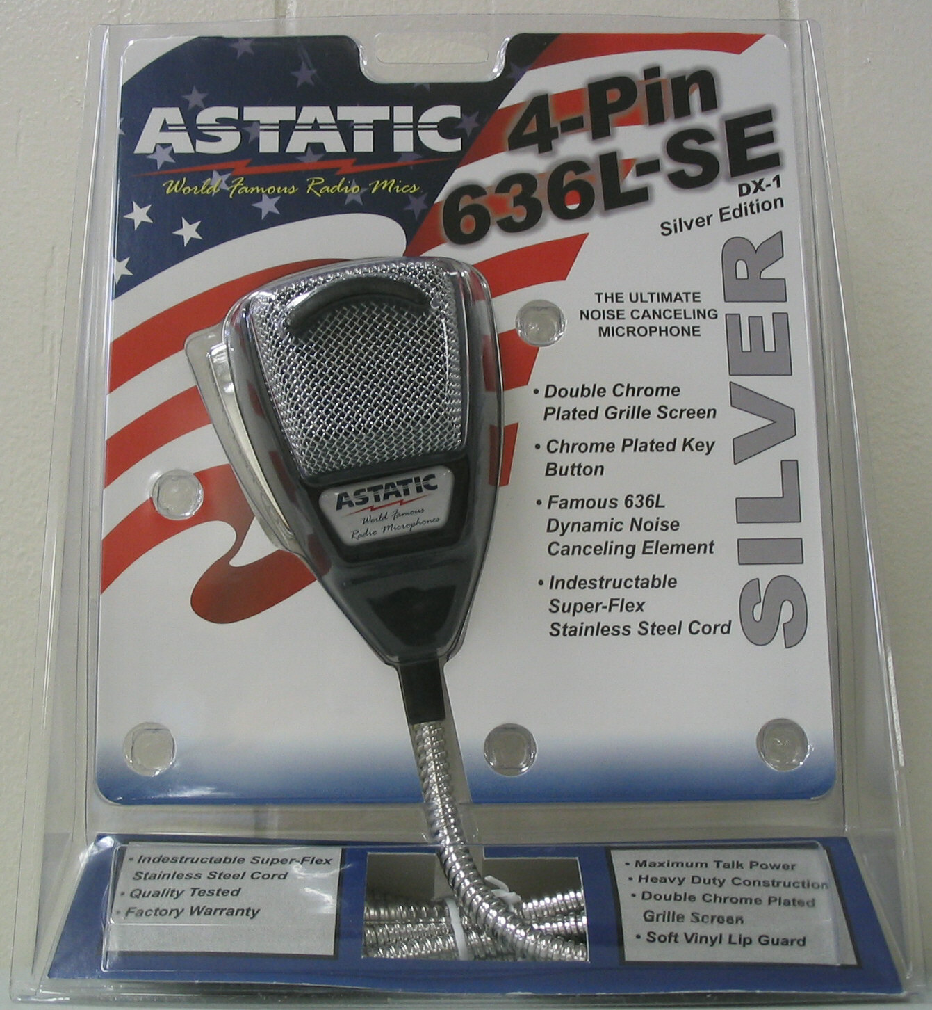 ASTATIC 636L-SE Silver Edition CB Ham Radio Microphone 4-pin mic Metal Cord