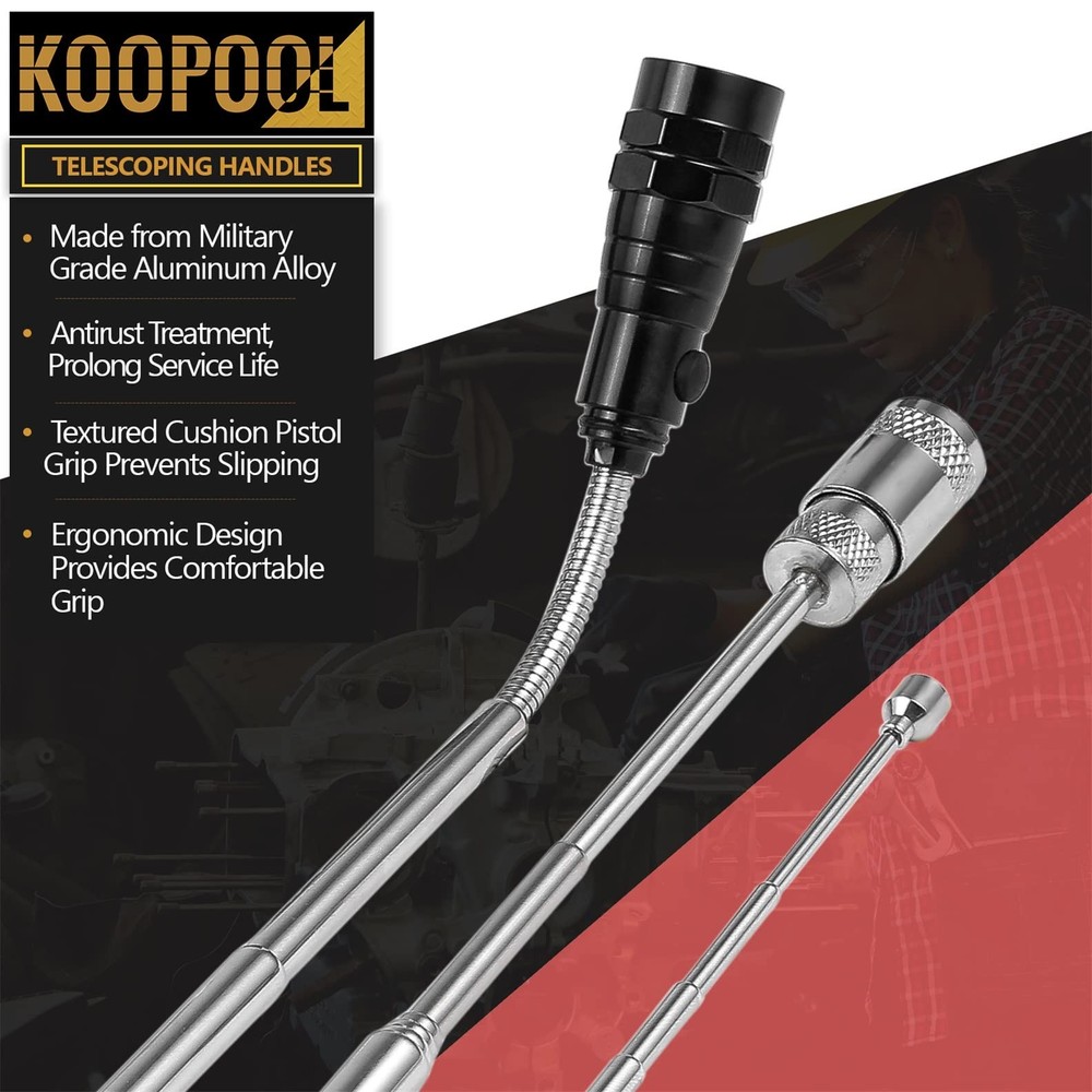 Telescoping Magnetic Pickup Tool Set, Inspection Mirror, LED Flashlight