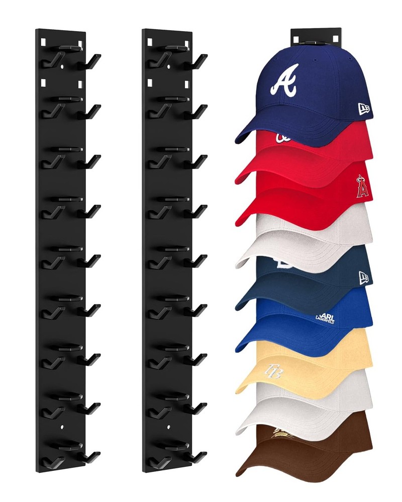 Hat Organizer for Baseball Caps (2-Pack), Strong Adhesive Hat Rack for Wall, ...