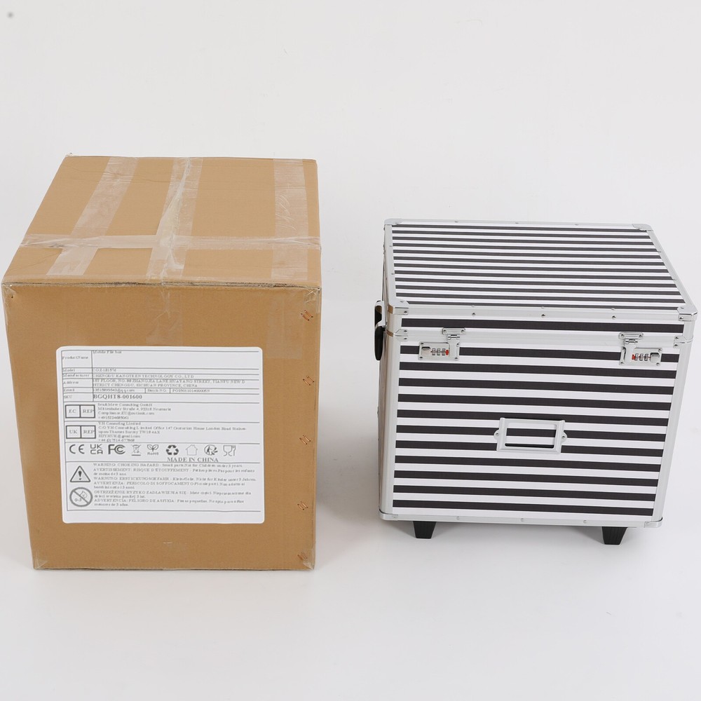 Striped style Rolling File Storage Case, Lockable File Box with Telescopic Pole