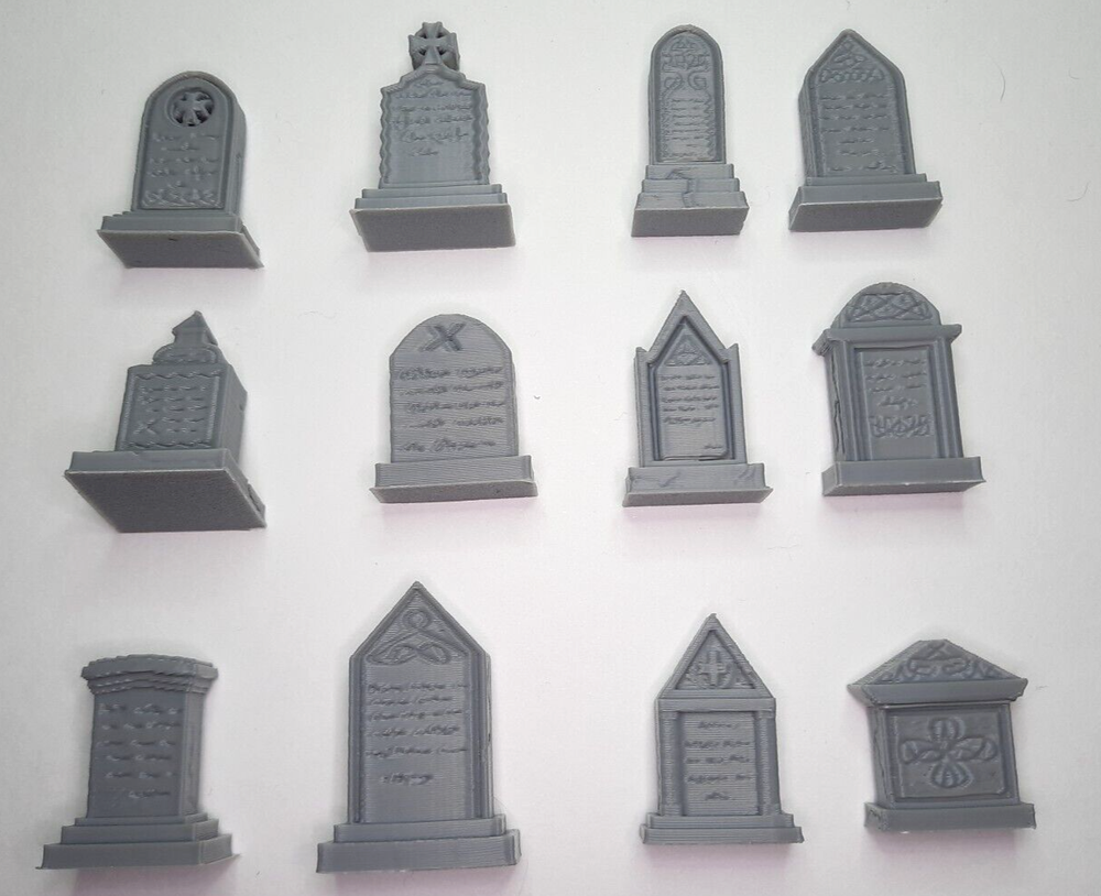 12pc Graveyard Tombstone Terrain Set 3D Printed Scatter Scenery