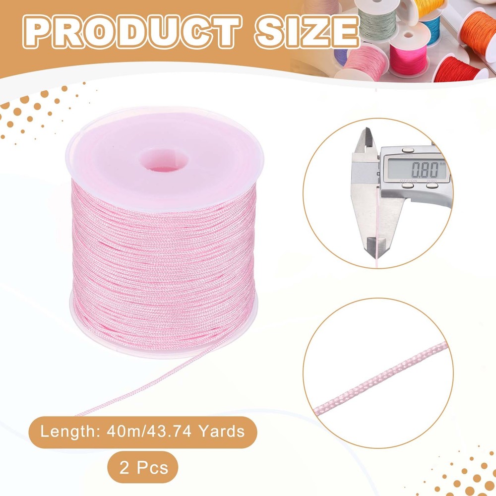 2 pcs 0.8mm String for Bracelets, 44 Yards Beading Thread(Dark Pink)