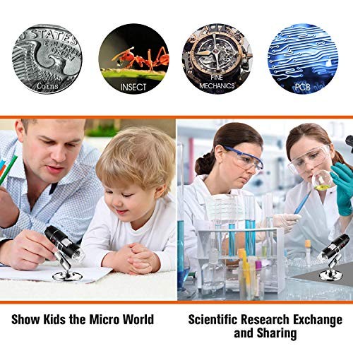USB Digital Microscope 40X to 1000X, 8 LED Magnification Endoscope Camera with