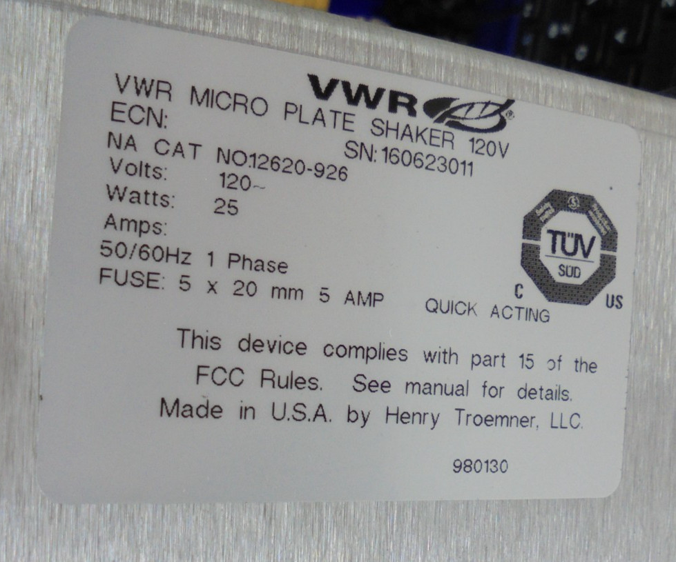 VWR NO 12620-926 Micro Plate Shaker