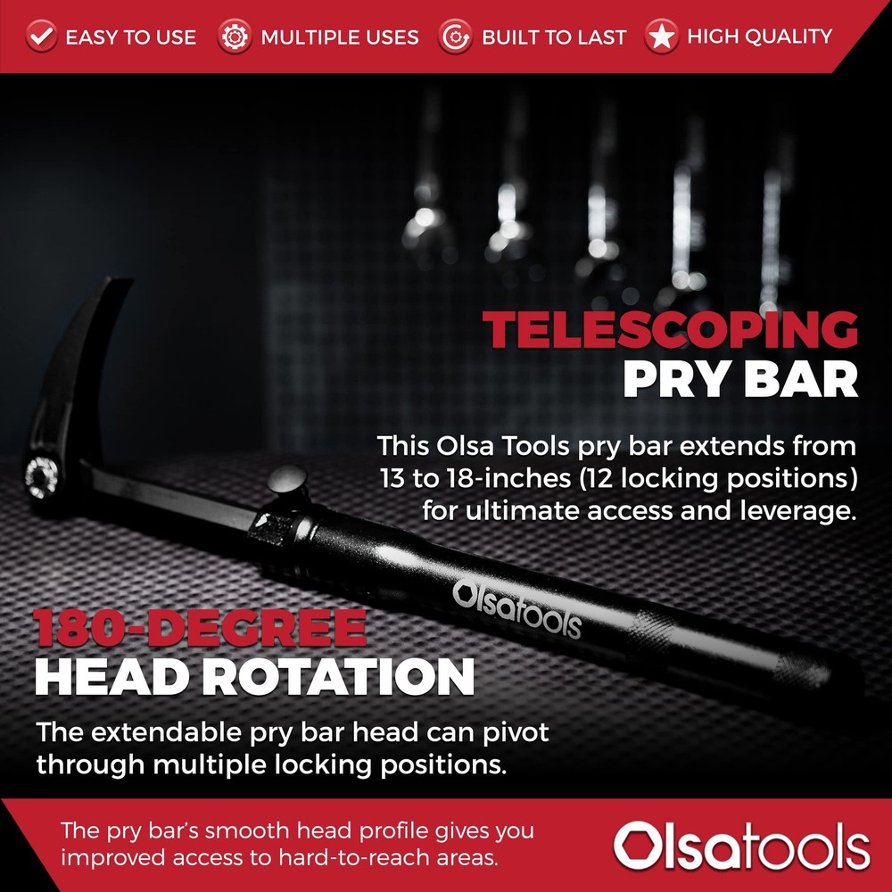 Olsa Tools Adjustable Pry Bar | Angles & 1pc, Extendable Handle