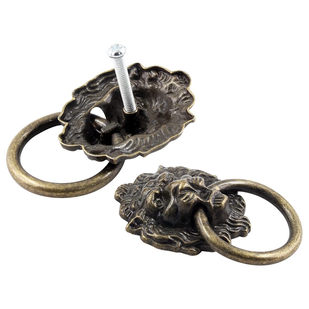6 Pcs Large Drawer Lion Head Ring Pull for Nightstand Dresser Cupboard