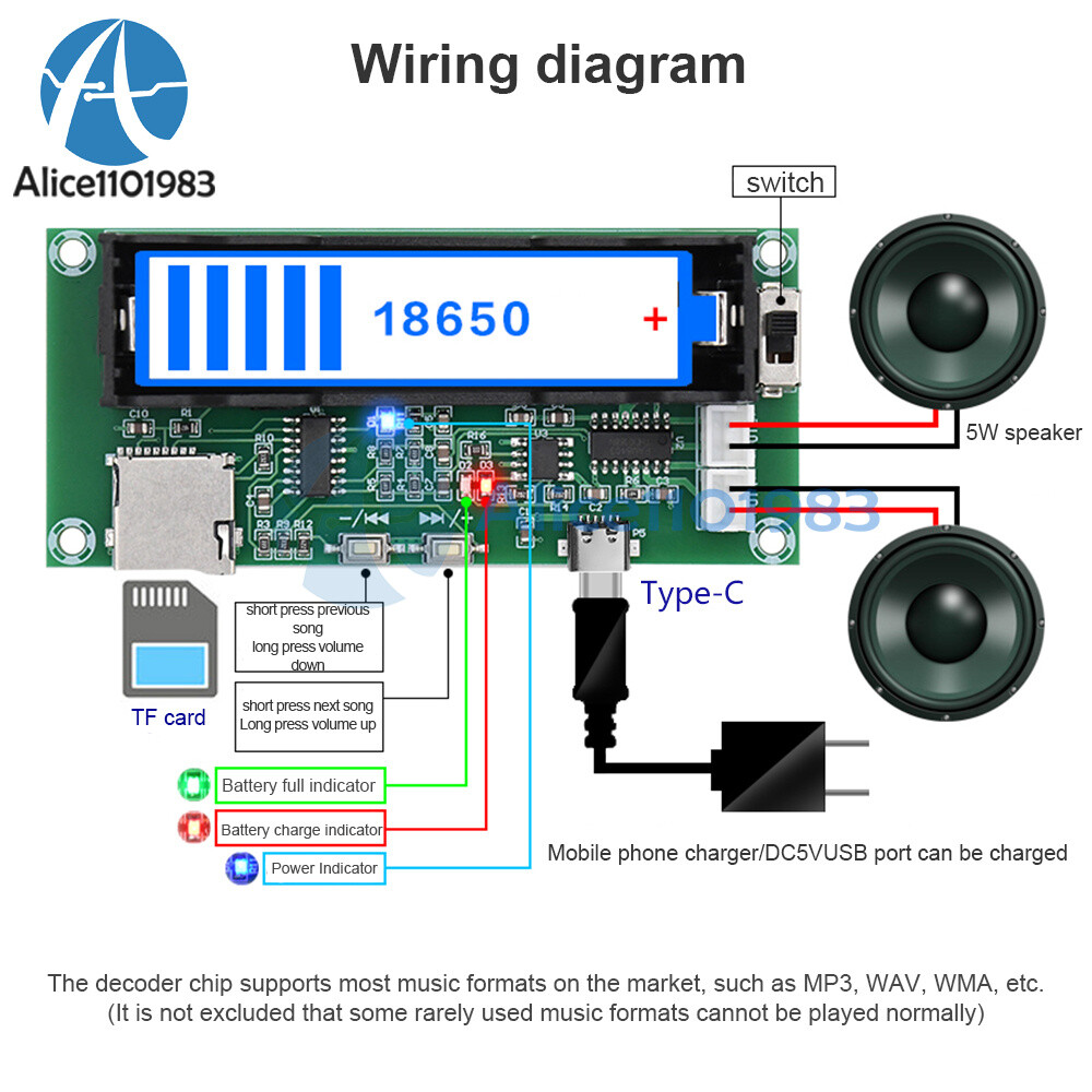 XH-A152 TF Card Decoding Board PAM8403 Digital Power Amplifier Module Type-C