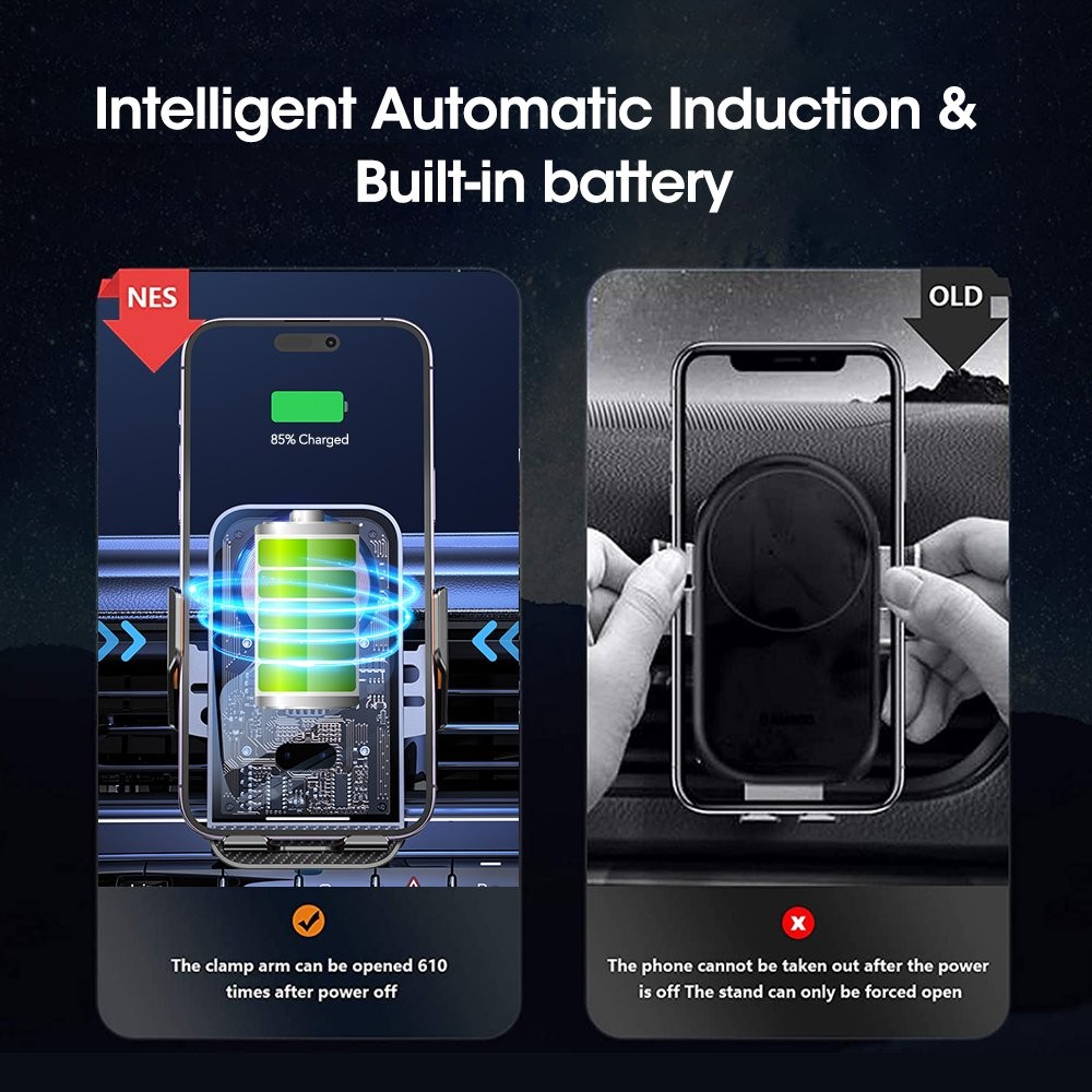 Automatic Clamping Infrared Sensor Phone Holder 15W Wireless Car Fast Charging