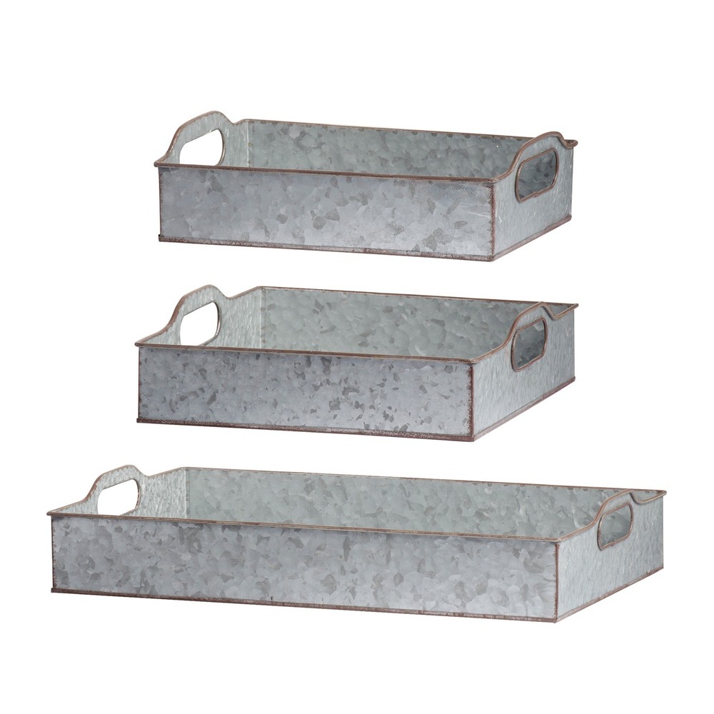 Galvanized Decorative Trays Set Rustic Industrial Pedestal Display Stands