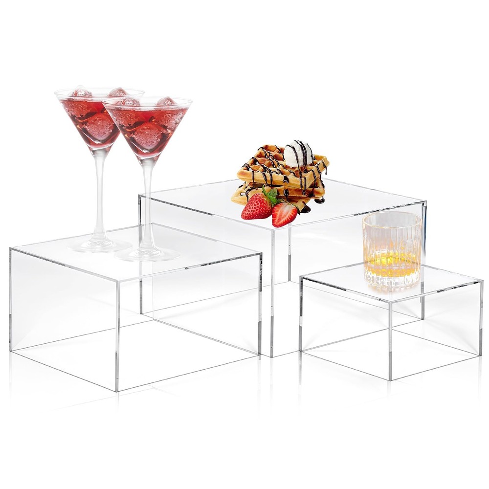 3 Pcs Acrylic Buffet Risers, Clear Cube Display Stands Box Riser with Hollow ...
