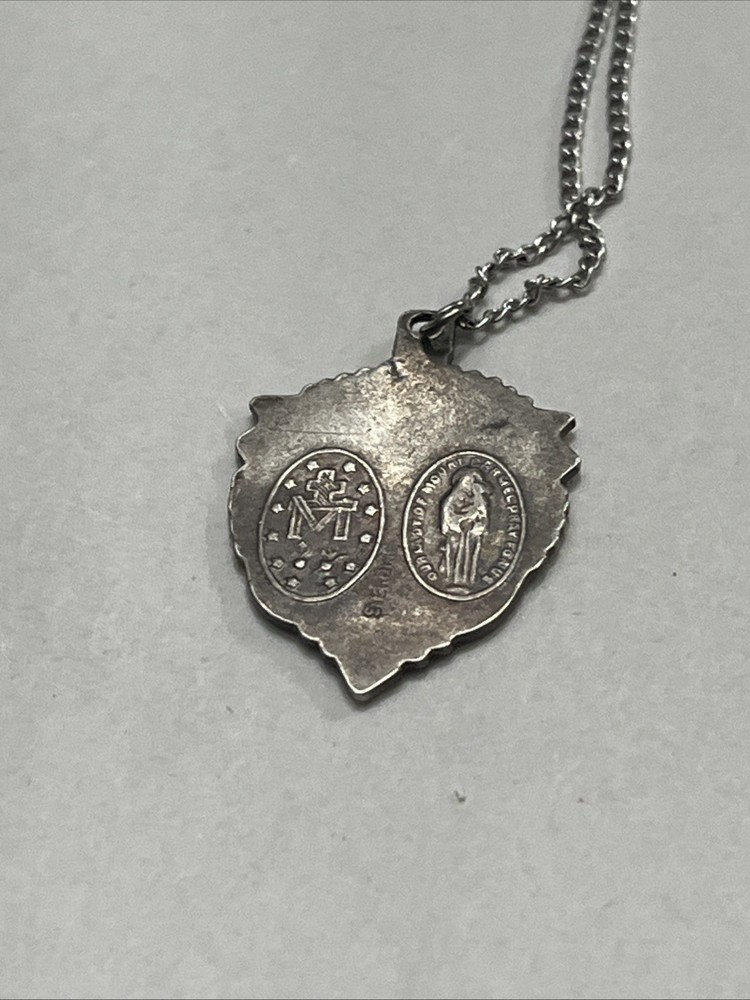 RARE Vintage WWII Military Angel Wings Sterling Miraculous Medal With Chain