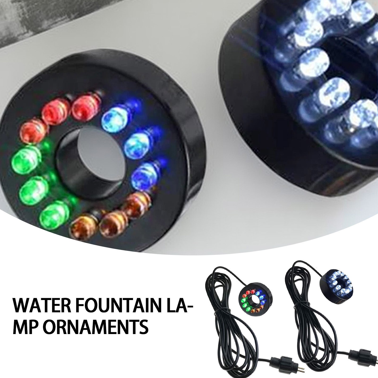12V Underwater 12-LED Light Ring Submersible Fountain Pond Garden US Adapter