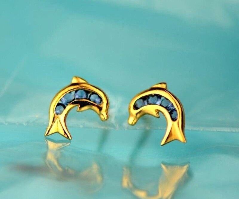 14k Yellow Gold CZ Dolphin Stud Earring