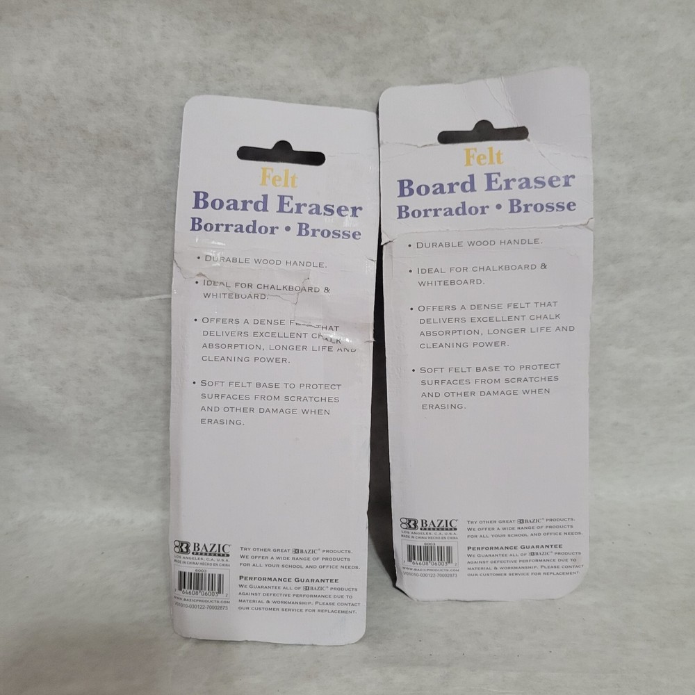 Bazic Felt Chalkboard Whiteboard Eraser 2 Pack New Open Box