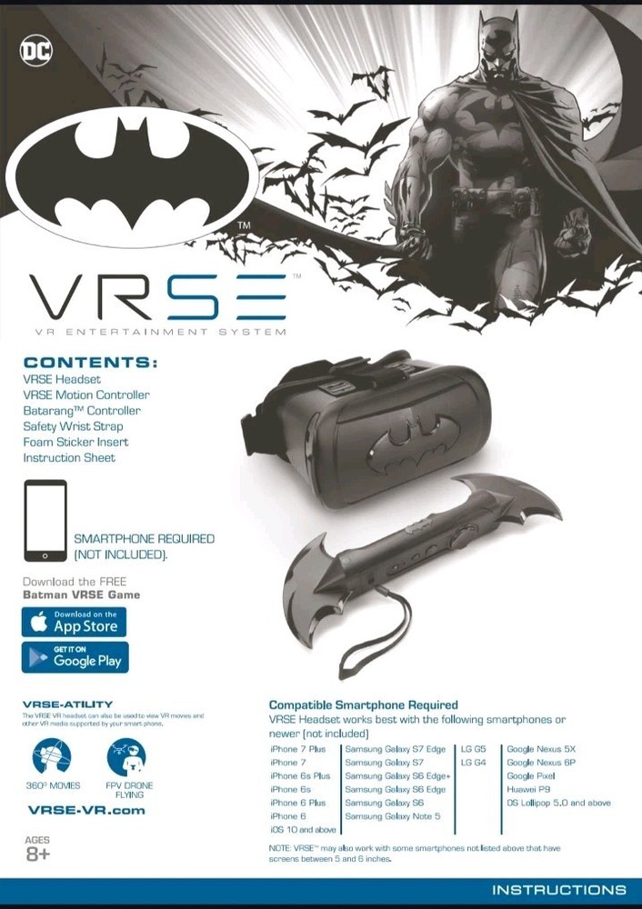 VRSE BATMAN VIRTUAL REALITY SET Headset, Controller No Box Clean Batt. Terminals