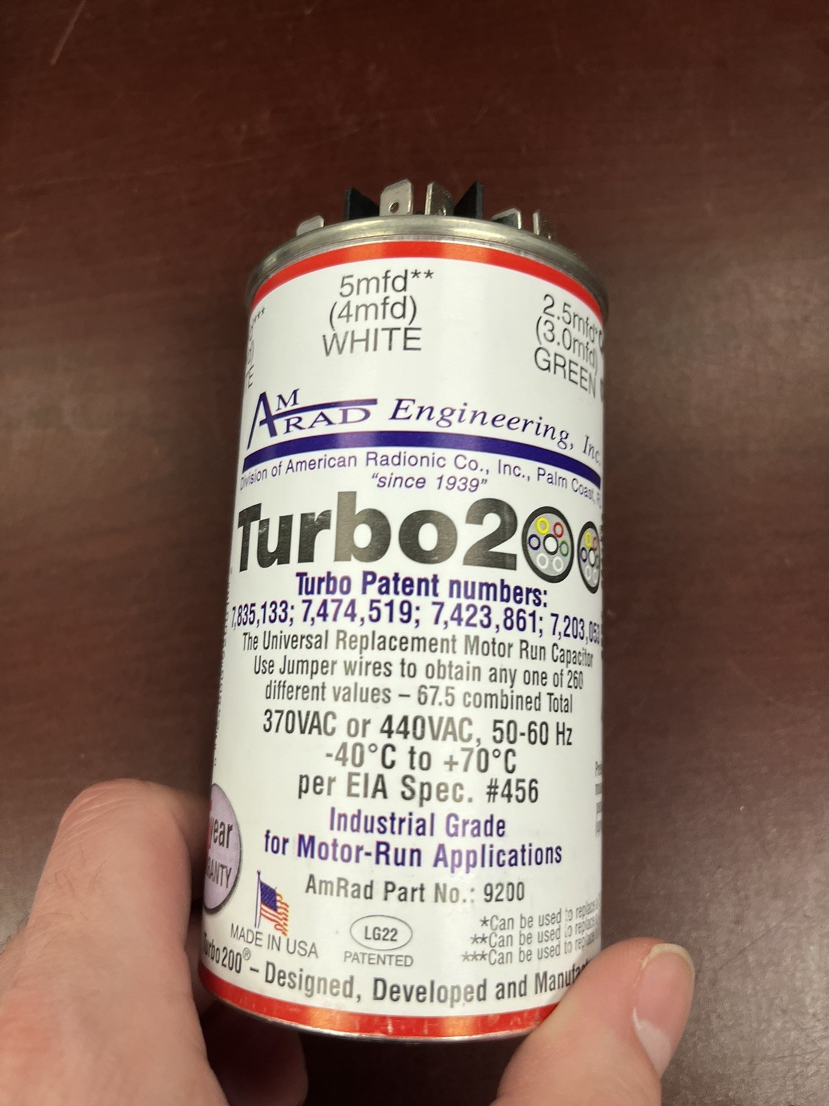 AmRad Turbo 200X Universal Motor-Run AC Capacitor 440/370 VAC 50/60 HZ