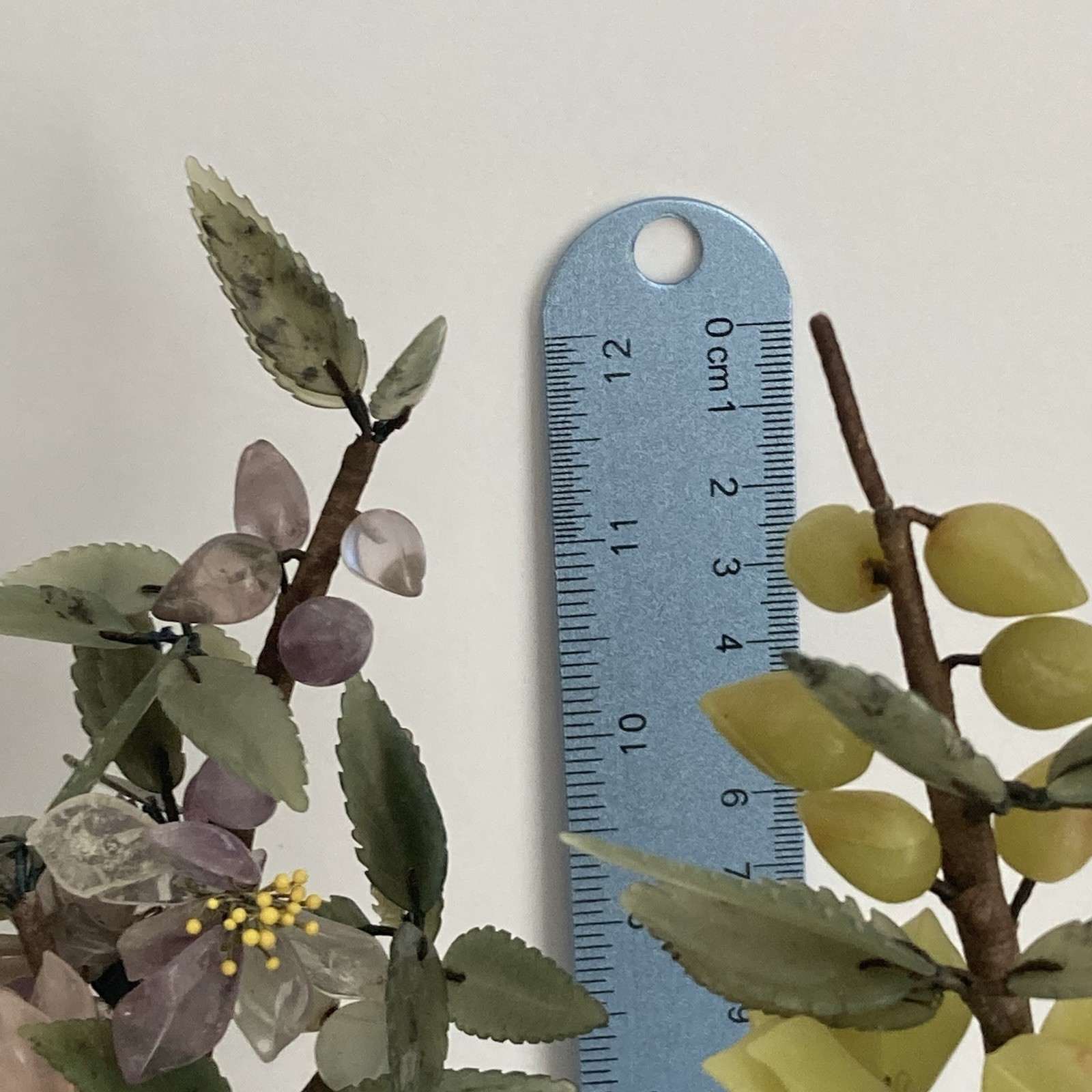 Pair Antique Chinese Jade Bonsai Tree in Cloisonne Pot w Amethyst Carnelian VTG