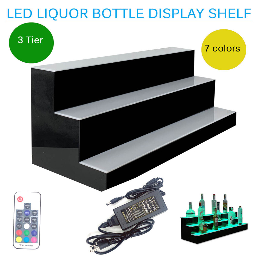 31" 3 Step Tier LED Lighted Shelves Illuminated Liquor Bottle Bar Display Stand