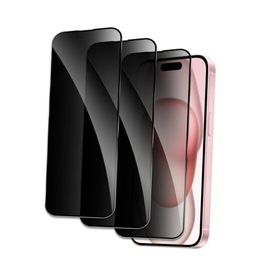 Privacy Screen Protector for iPhone 15, Shatterproof Tempered Glass