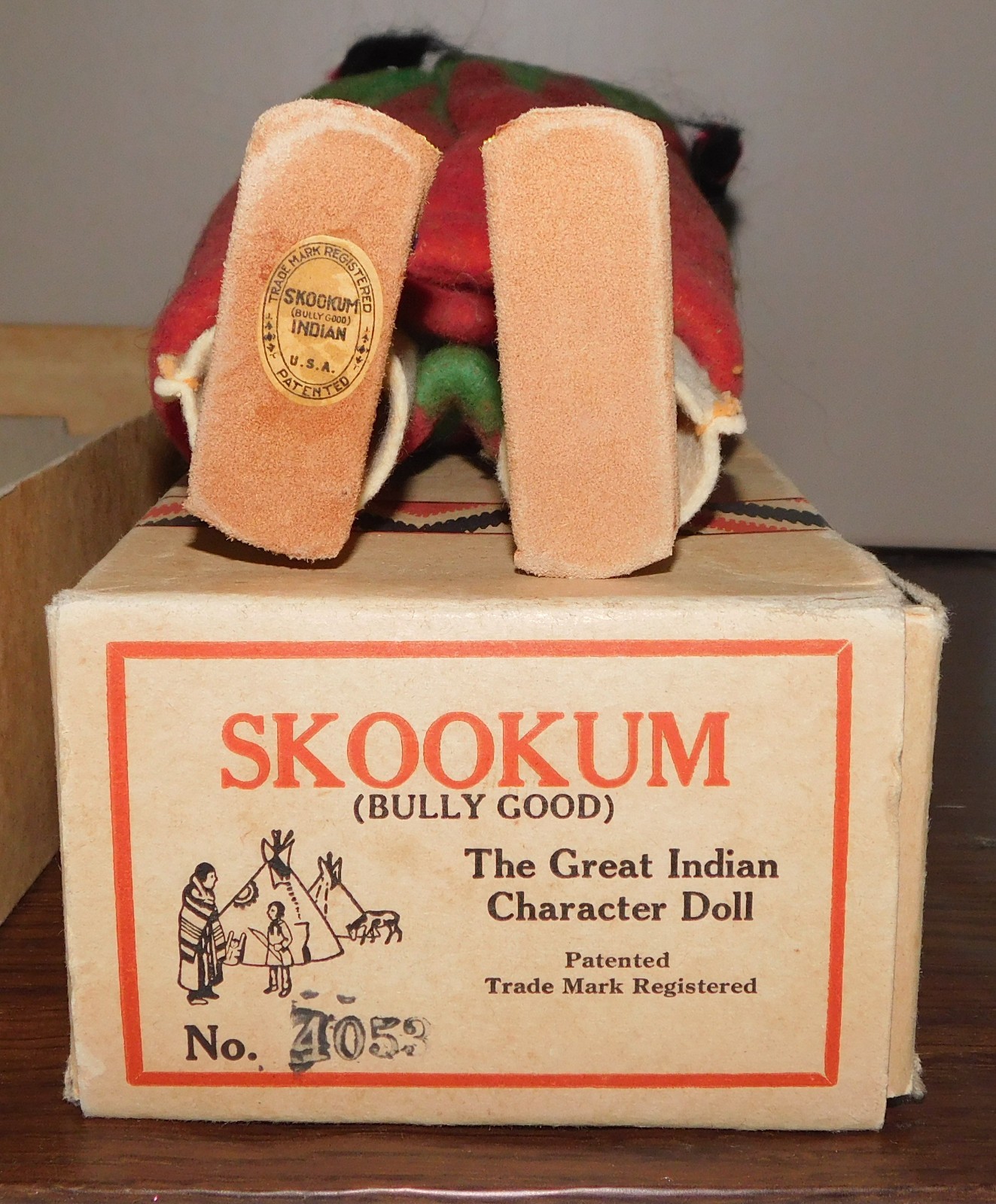 VTG TAGGED SKOOKUM INDIAN DOLL BULLY GOOD 13.5" BLANKET NATIVE AMERICAN W BOX
