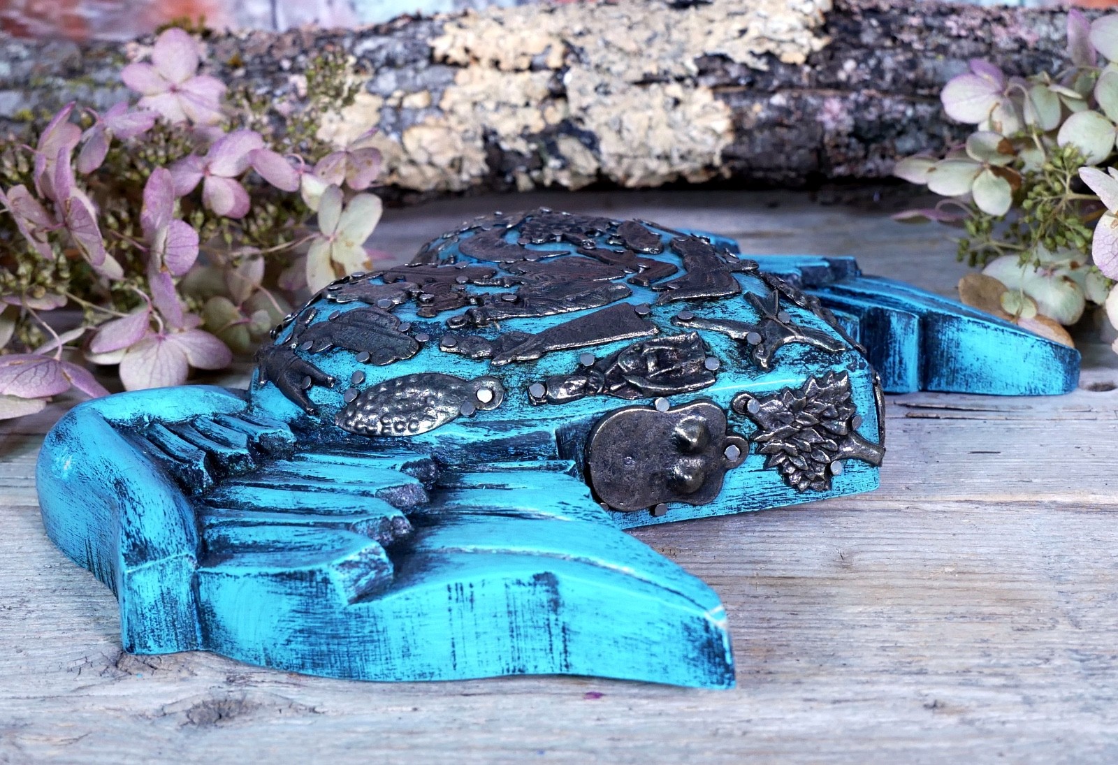 Blue Heart Wings Milagros Handmade Wood Mexican Folk Art Love Token Medium Size