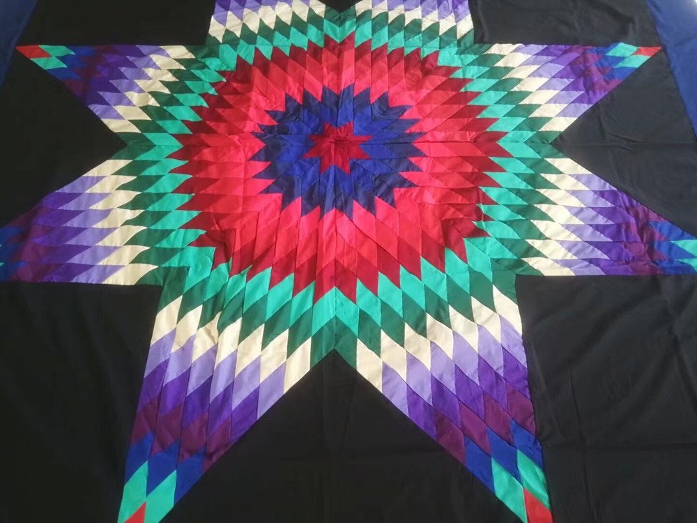 Machine pieced Star Queen Size Quilt top#J-169B