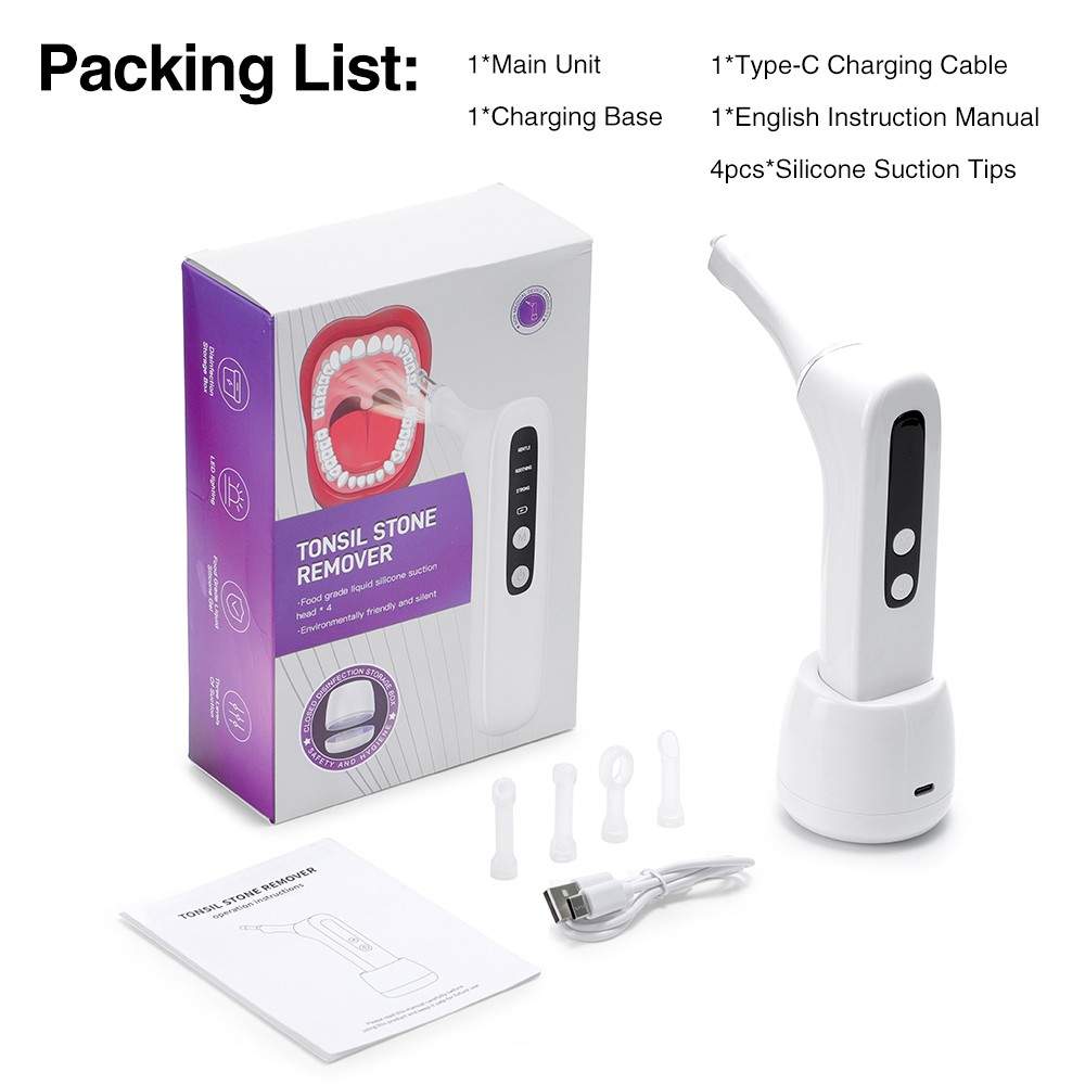 Electronic Vacuum Tonsil Stone Remover Kit LED Light 3 Mode Tonsil Stone Cleaner