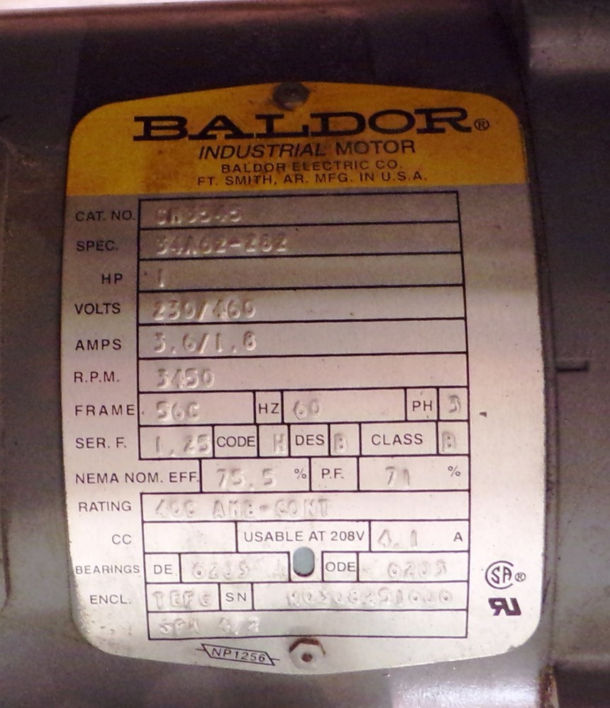BALDOR, ELECTRIC MOTOR, 1 HP, CM3545