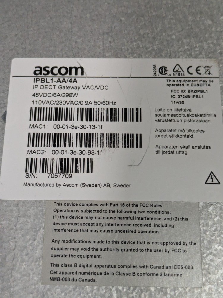 Ascom IPBL1-AA/4A IP-DECT Gateway Module | Boots to GUI | READ DESCRIPTION - Fan