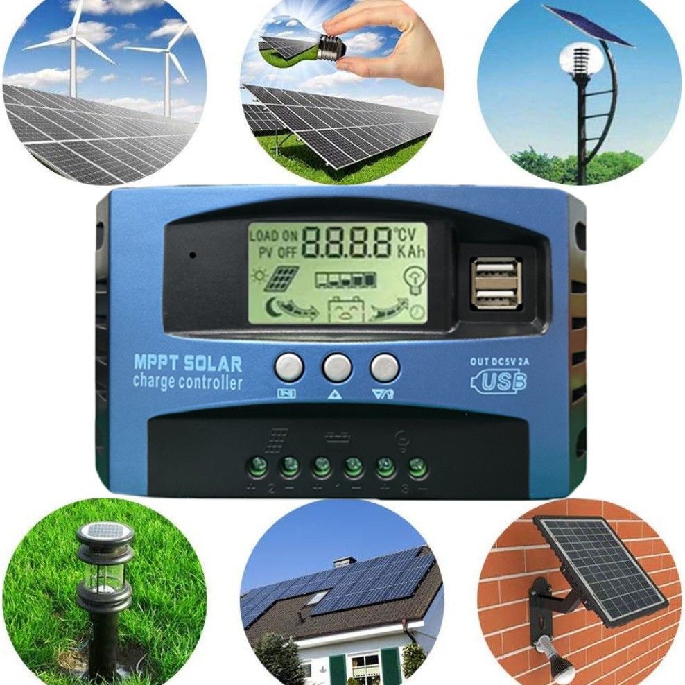 Solar Charge Controller MPPT 100A LCD Display 12V 24V Dual USB Solar Controller