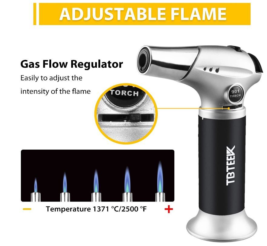 Butane Torch Refillable Kitchen Safety Lock Adjustable Flame Handheld Cooking Li