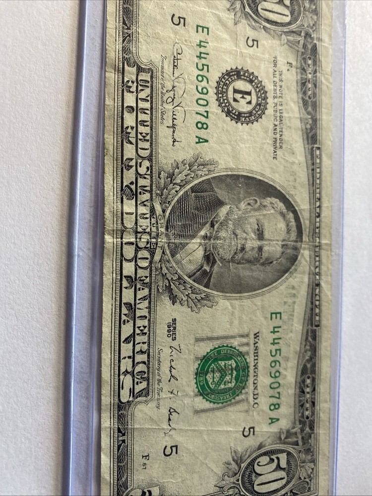 1990 USA banknote $50 Note Cutting Error