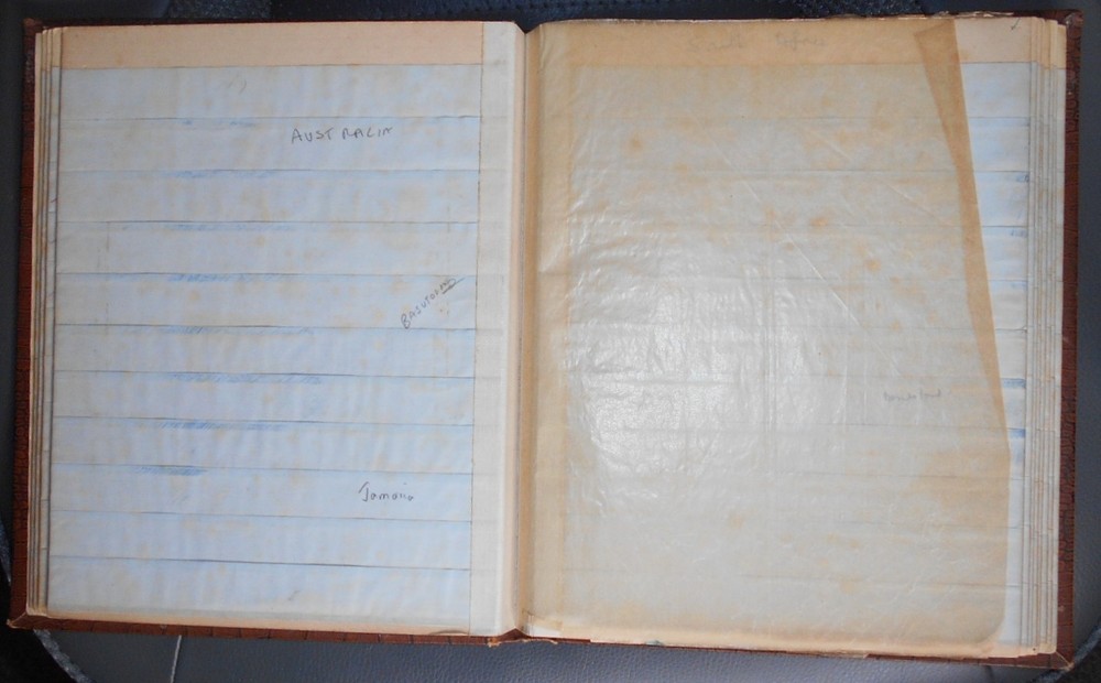 Brown stockbook; 12 /2 pages each with 11 pockets [total 264 pockets]