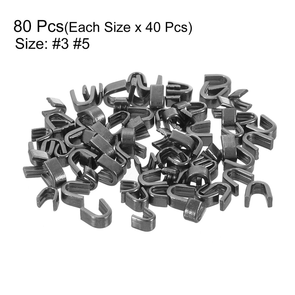 80Pcs Zipper Slider Retainers - #3 #5 U Shape Top Stoppers Replacing, Black
