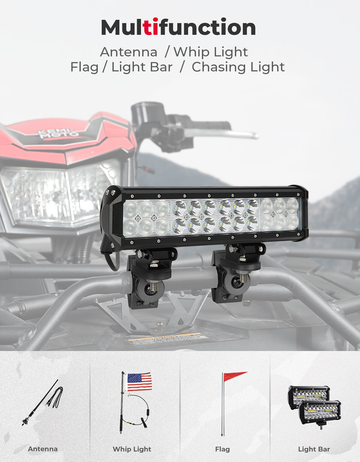 KEMIMOTO 2PC 7/8-9/8" ATV Flag Whip Light Mount Brackets for Yamaha Can-Am