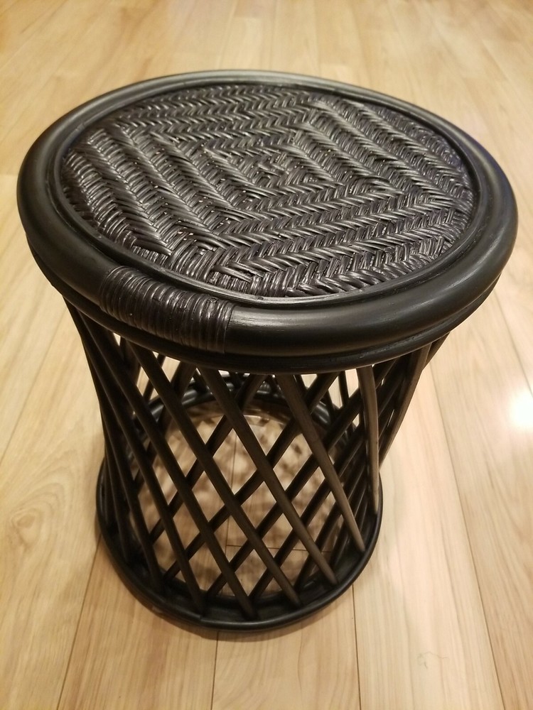 Handmade Black Rattan Wicker Stool