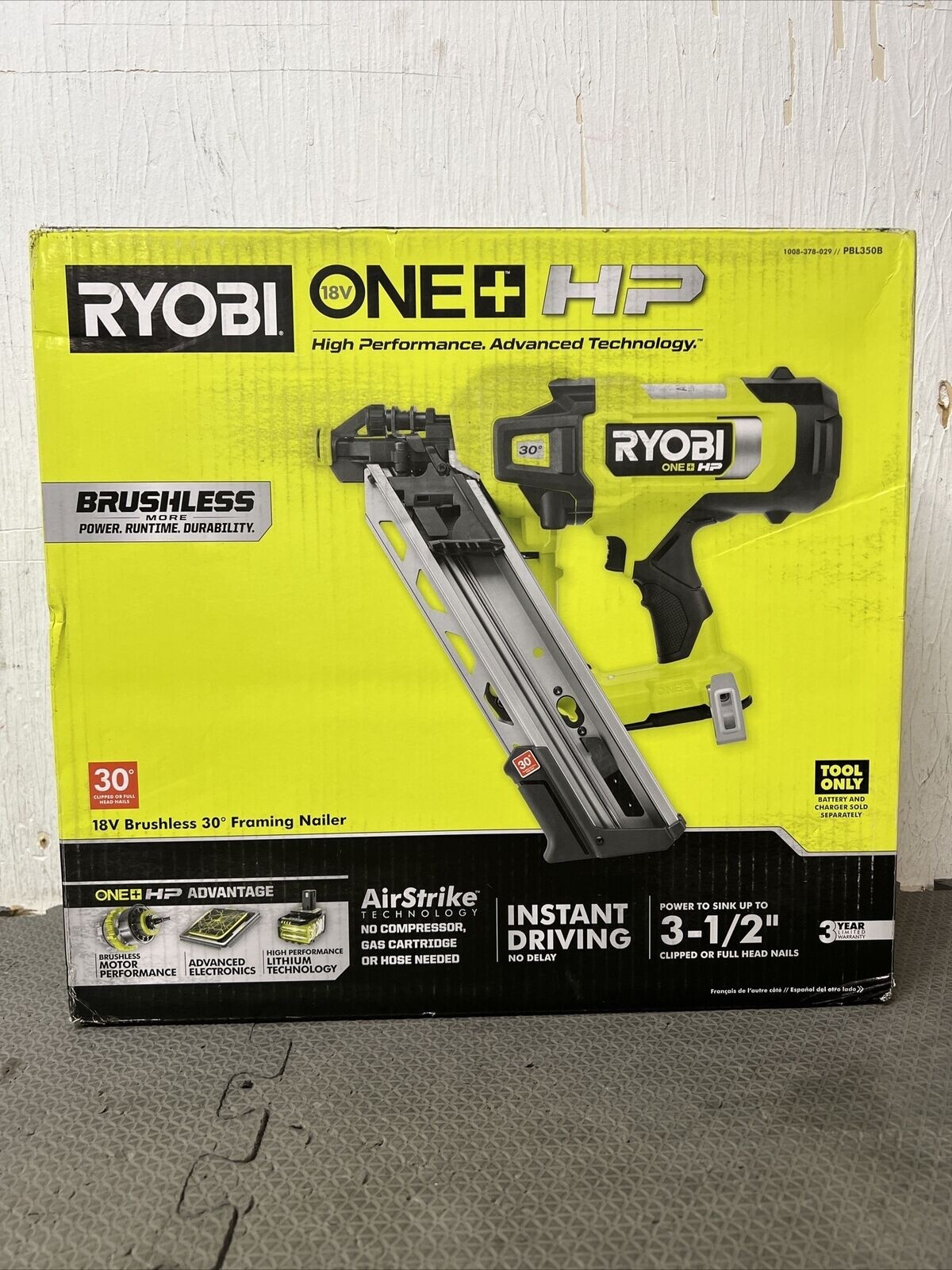 Brand NEW RYOBI  18V Brushless Cordless AirStrike 30° Framing Nailer Tool Only