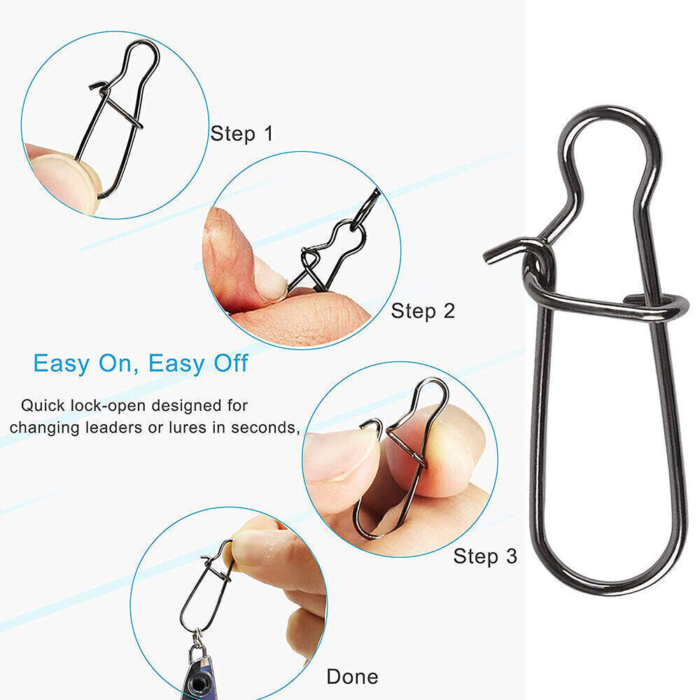 100PCS Fishing Snaps Fastlock Clips Lures Barrel Swivels 00#-6# Stainless Steel