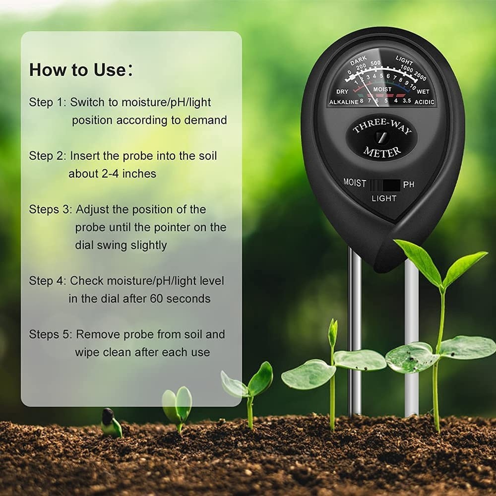 Soil Tester, Plant Meter, Light Tester, 3-in-1 Function Soil Testing Kit for ...